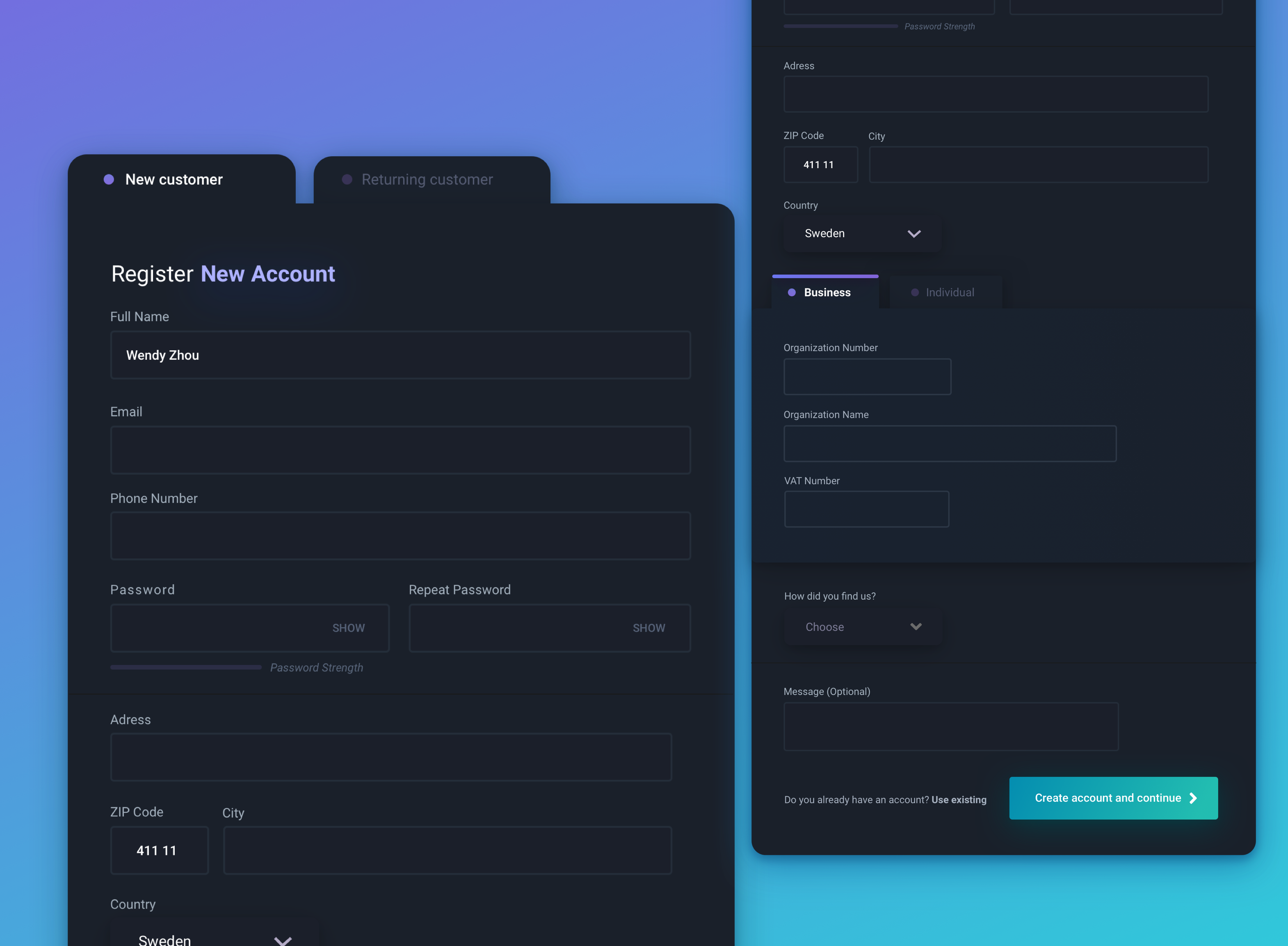 Dark Mode UI Form Design