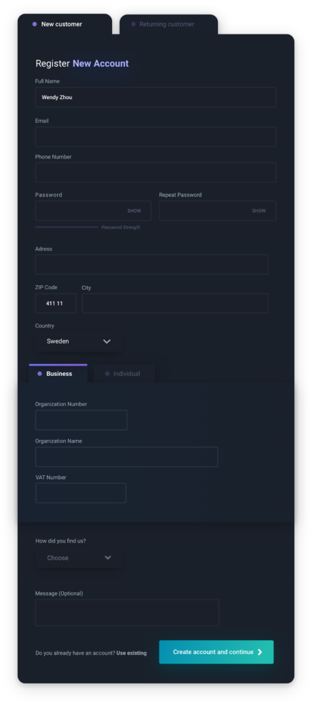 Dark Mode UI Form Design