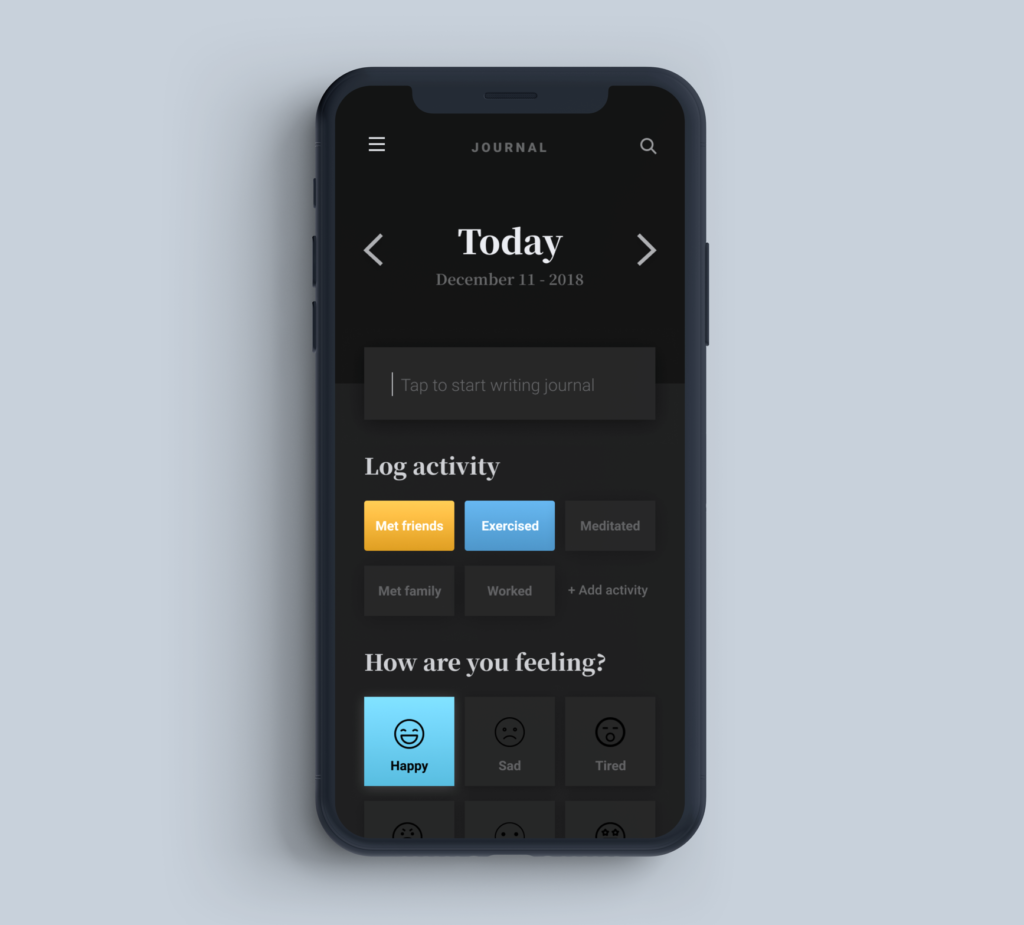Journaling App UI design mockup